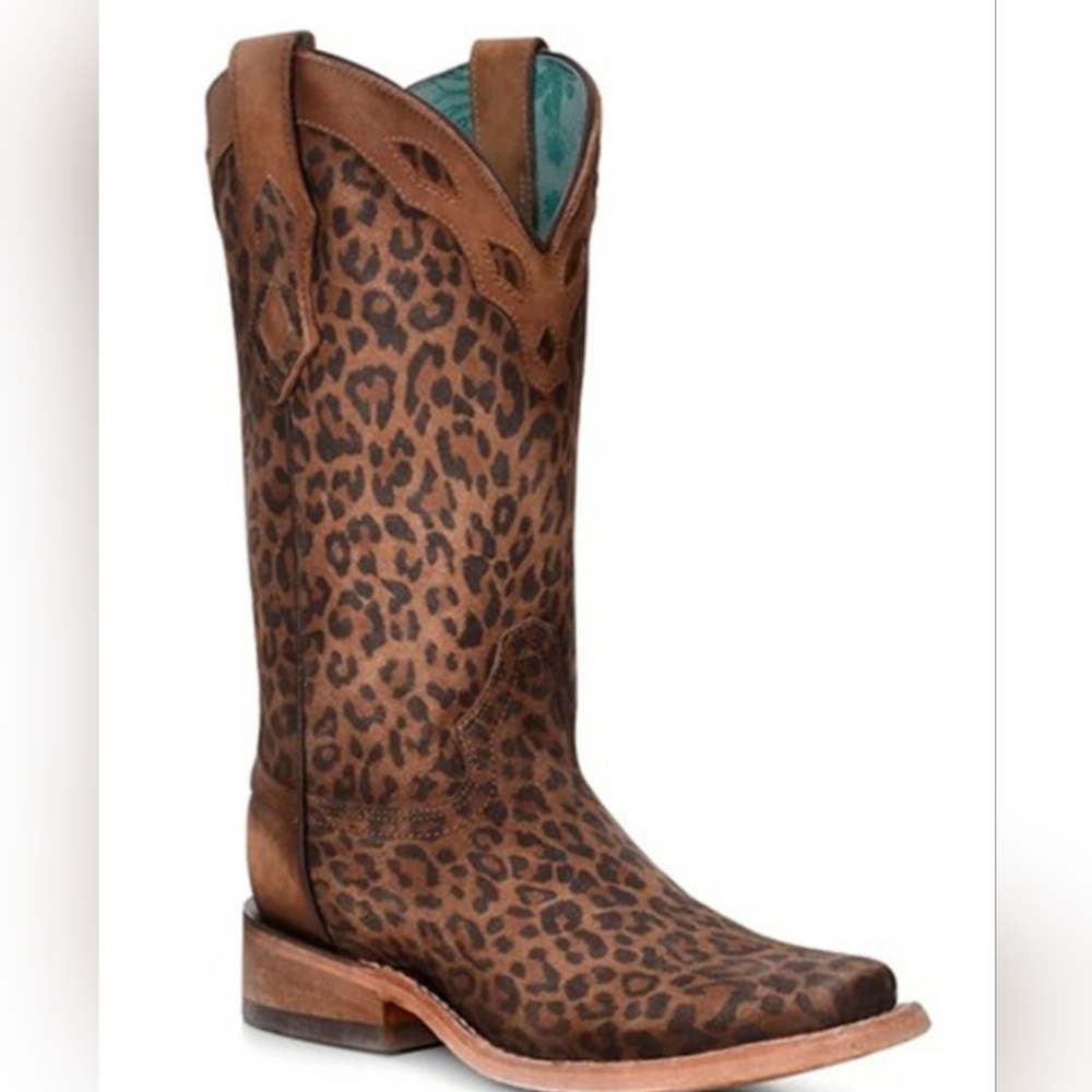Ladies Corral Leopard Overlay Sq Toe Boot